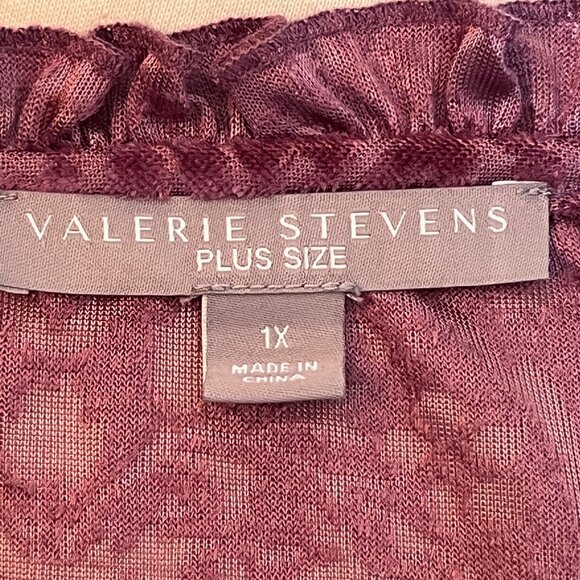 Valerie Stevens Velvet Burnout Tunic Top 1X Plus Size Purple Boho Refined Hippie - Picture 6 of 9